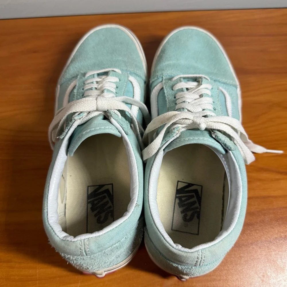Vans Old Skool Low Top Sneaker Suede Leather Skate Teal Light Blue‎ W9.5